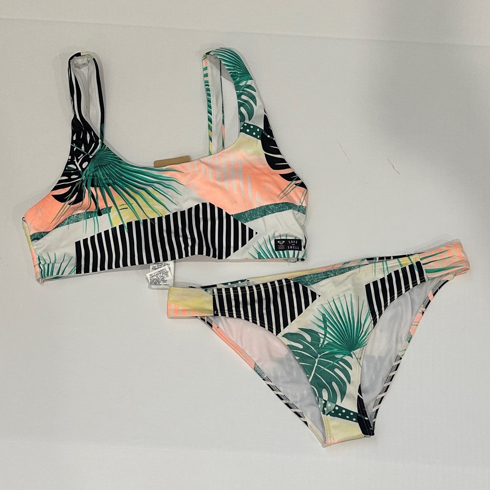 Roxy Striped Bikini with Tropical Accents